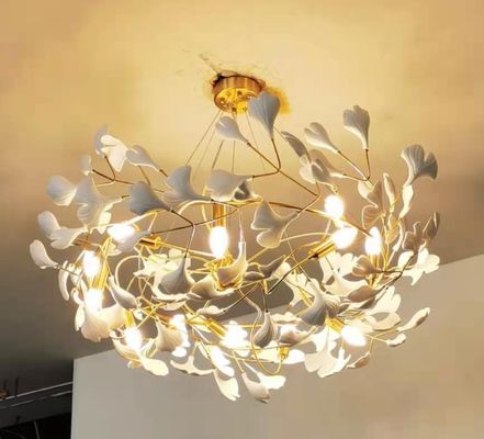Ceramic Ginkgo Leaf Pendant Chandelier Lights Adjustable Suspended Line