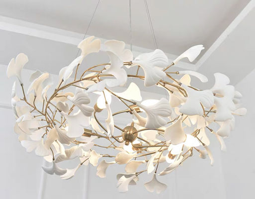 Ceramic Ginkgo Leaf Pendant Chandelier Lights Adjustable Suspended Line