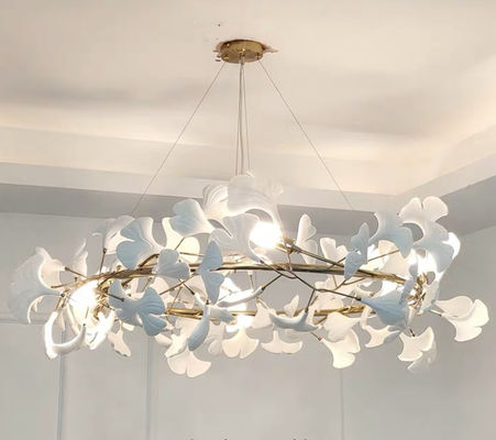 Ceramic Ginkgo Leaf Pendant Chandelier Lights Adjustable Suspended Line