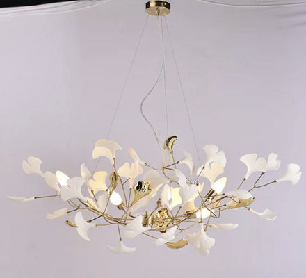 Ceramic Ginkgo Leaf Pendant Chandelier Lights Adjustable Suspended Line