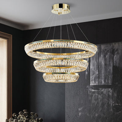 3000K To 6500K Three Ring Crystal Commercial Chandelier LED Source K9 Crystal