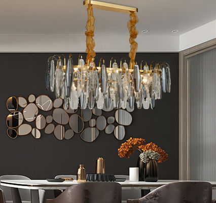 Customised Crystal Smoke Grey Pendant Light Rustproof For Senior Club