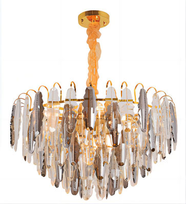 Customised Crystal Smoke Grey Pendant Light Rustproof For Senior Club