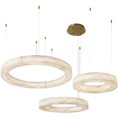 Nordic Led Modern Ring Spanish Alabaster Stone Brass Pendant Lamp Chandelier For Living Room