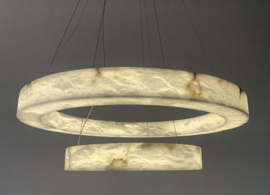 Nordic Led Modern Ring Spanish Alabaster Stone Brass Pendant Lamp Chandelier For Living Room