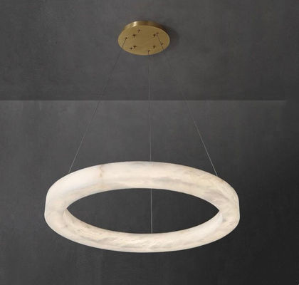 Nordic Led Modern Ring Spanish Alabaster Stone Brass Pendant Lamp Chandelier For Living Room
