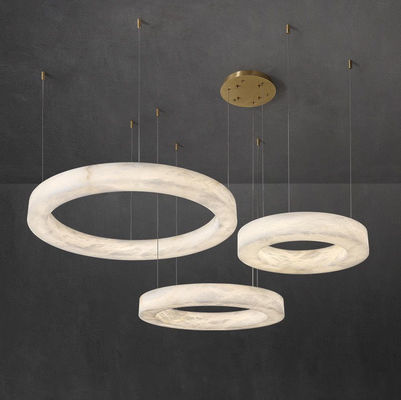 Nordic Led Modern Ring Spanish Alabaster Stone Brass Pendant Lamp Chandelier For Living Room