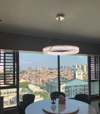 Nordic Led Modern Ring Spanish Alabaster Stone Brass Pendant Lamp Chandelier For Living Room