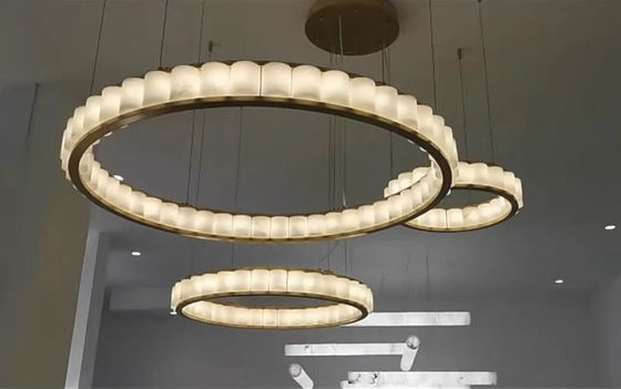 Customized Nordic Style Circular Lighting Alabaster Modern Pendant Light For Foyer And Staircase Area