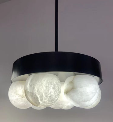 luxury  House Spanish Alabaster Chandelier Living Room Brass Round Marble Ball Dining Room Bedroom Lighting