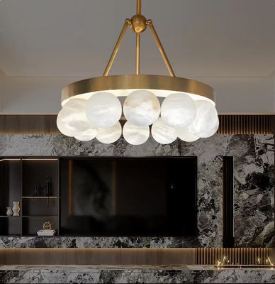 luxury  House Spanish Alabaster Chandelier Living Room Brass Round Marble Ball Dining Room Bedroom Lighting
