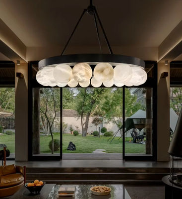 luxury  House Spanish Alabaster Chandelier Living Room Brass Round Marble Ball Dining Room Bedroom Lighting