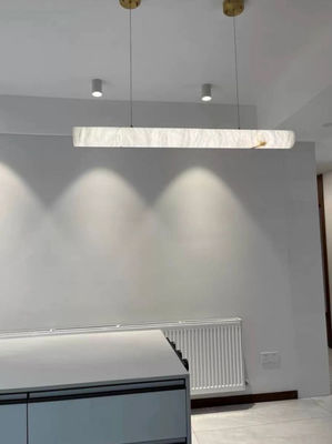 Custom Hotel Indoor Deco Modern Hanging Dining Room Pendant Light Nordic Luxury Brass Alabaster Linear Big Chandelier