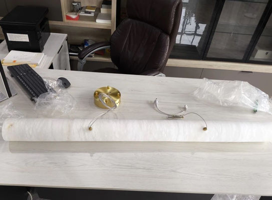 Custom Hotel Indoor Deco Modern Hanging Dining Room Pendant Light Nordic Luxury Brass Alabaster Linear Big Chandelier