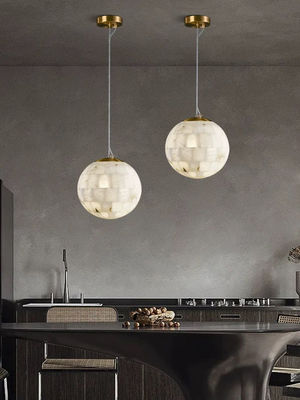 Modern Light Luxury Natural Tooth Alabaster Chandelier Bedroom Living Room Restaurant Bar Cafe Decor Metal Globe Pendant Lamp