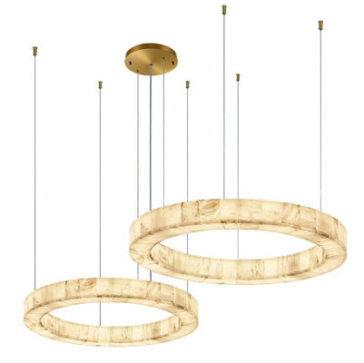 Custom European Modern Unique Circle Ring Lighting White Natural Led Alabaster Chandelier For Living Room Dining Room