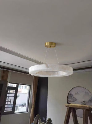Custom European Modern Unique Circle Ring Lighting White Natural Led Alabaster Chandelier For Living Room Dining Room