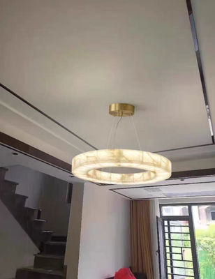 Custom European Modern Unique Circle Ring Lighting White Natural Led Alabaster Chandelier For Living Room Dining Room
