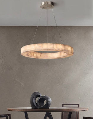 Custom European Modern Unique Circle Ring Lighting White Natural Led Alabaster Chandelier For Living Room Dining Room