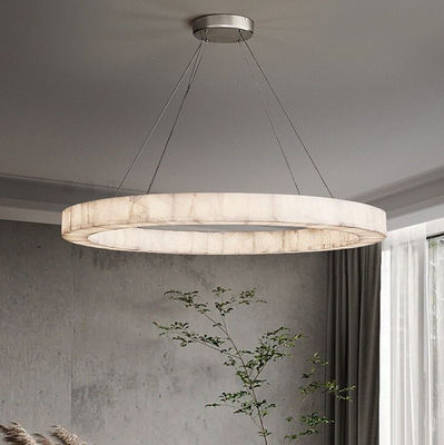 Custom European Modern Unique Circle Ring Lighting White Natural Led Alabaster Chandelier For Living Room Dining Room