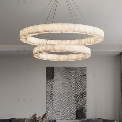 Custom European Modern Unique Circle Ring Lighting White Natural Led Alabaster Chandelier For Living Room Dining Room