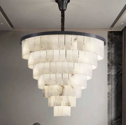Nordic Spanish Alabaster Living Room Decorative Copper Chandelier Round Led Marble Ceiling Lamps Modern Design For Bedroom