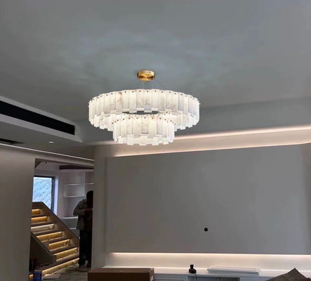 Luxury Bronze Brass Chandelier With Marble Rounds For Dinning Room Pendant Lamp