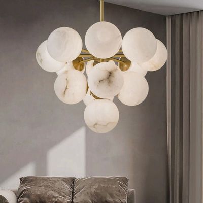 Luxury Home Decoration Alabaster Ball Modern Nordic Copper Chandelier Pendant Lights For Living Room Restaurant