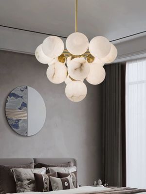 Luxury Home Decoration Alabaster Ball Modern Nordic Copper Chandelier Pendant Lights For Living Room Restaurant
