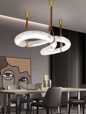 Modern Figure Eight Shape Design Living Room Kitchen Island Spanish Natural Alabaster Chandelier Pendant Lights