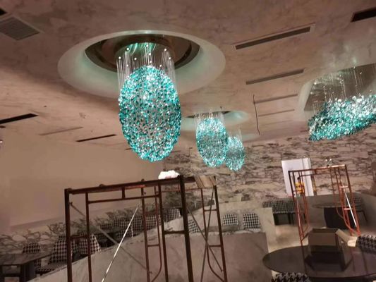 Hotel Crystal Chandelier Bar Living Room Large Engineering Light Green Transparent Stone Glass Lamp Custom Lamp