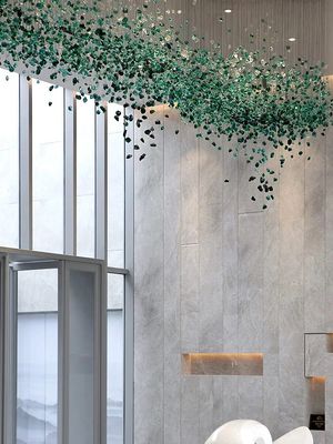 Hotel Crystal Chandelier Bar Living Room Large Engineering Light Green Transparent Stone Glass Lamp Custom Lamp