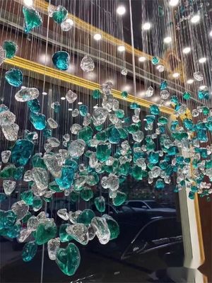 Hotel Crystal Chandelier Bar Living Room Large Engineering Light Green Transparent Stone Glass Lamp Custom Lamp