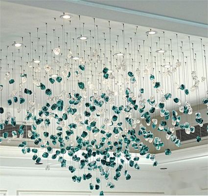 Hotel Lobby Villa Banquet Hall Decoration Project Luxury Rainfall Glass Gem Stone Chandelier Accessories
