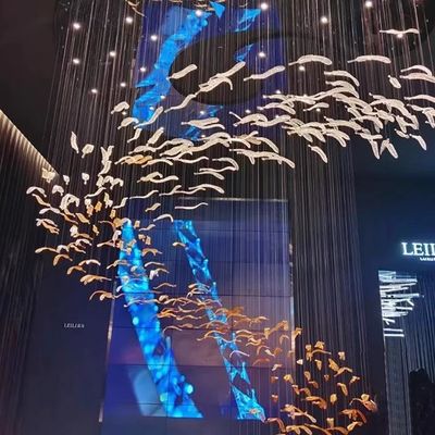 Project Custom Hotel Lobby Villa Mall Staircase Hanging Hand Blown Glass Feather Leaf Led Chandelier Pendant Light