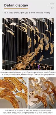 Project Custom Hotel Lobby Villa Mall Staircase Hanging Hand Blown Glass Feather Leaf Led Chandelier Pendant Light