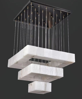Full Copper Marble Staircase Long Pendant Light Modern Minimalist Designer Villa Living Room Creative Decoration Alabaster Lamp