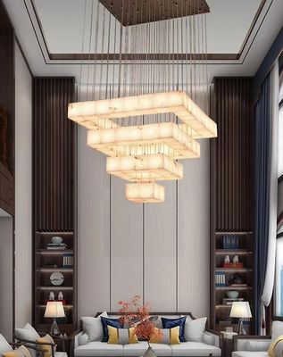 Full Copper Marble Staircase Long Pendant Light Modern Minimalist Designer Villa Living Room Creative Decoration Alabaster Lamp