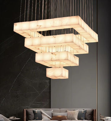 Full Copper Marble Staircase Long Pendant Light Modern Minimalist Designer Villa Living Room Creative Decoration Alabaster Lamp