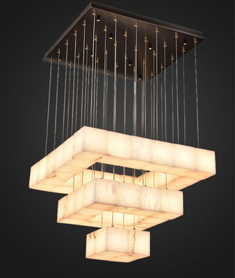 Full Copper Marble Staircase Long Pendant Light Modern Minimalist Designer Villa Living Room Creative Decoration Alabaster Lamp