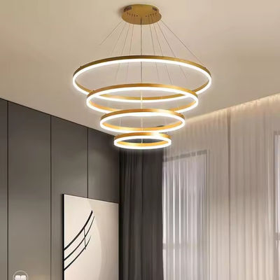 Modern LED Pendant Lamp Dining Room Round Pendant Light 4 Rings Adjustable Anodizing Chandelier Hanging Lamp