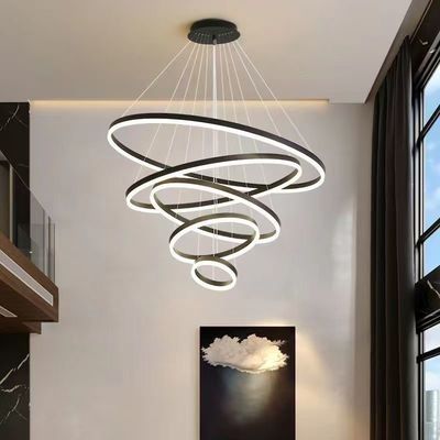 Modern LED Pendant Lamp Dining Room Round Pendant Light 4 Rings Adjustable Anodizing Chandelier Hanging Lamp