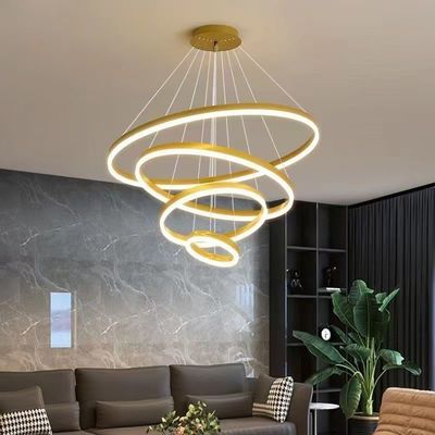 Modern LED Pendant Lamp Dining Room Round Pendant Light 4 Rings Adjustable Anodizing Chandelier Hanging Lamp