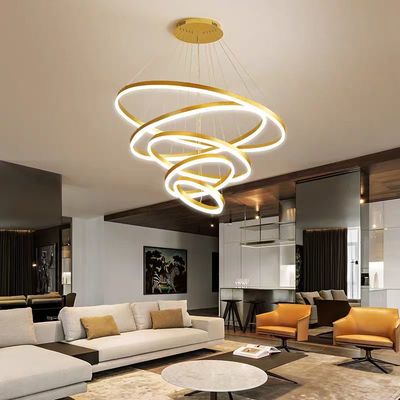 Modern LED Pendant Lamp Dining Room Round Pendant Light 4 Rings Adjustable Anodizing Chandelier Hanging Lamp