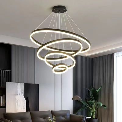 Modern LED Pendant Lamp Dining Room Round Pendant Light 4 Rings Adjustable Anodizing Chandelier Hanging Lamp