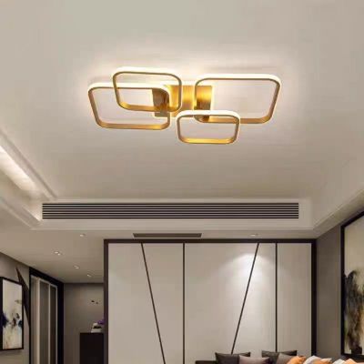 Modern American style four-head rectangular LED study room acrylic ceiling lamp golden luxury square LED ceiling lamp can be remote-controlled