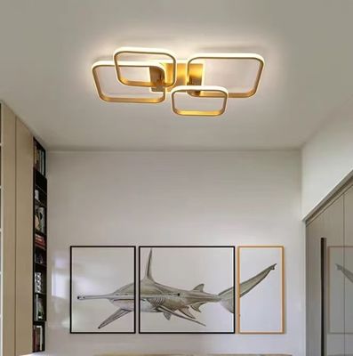 Modern American style four-head rectangular LED study room acrylic ceiling lamp golden luxury square LED ceiling lamp can be remote-controlled
