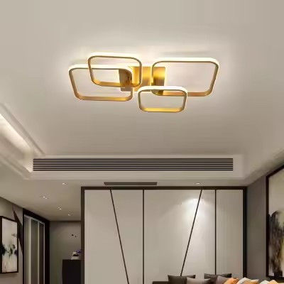 Modern American style four-head rectangular LED study room acrylic ceiling lamp golden luxury square LED ceiling lamp can be remote-controlled