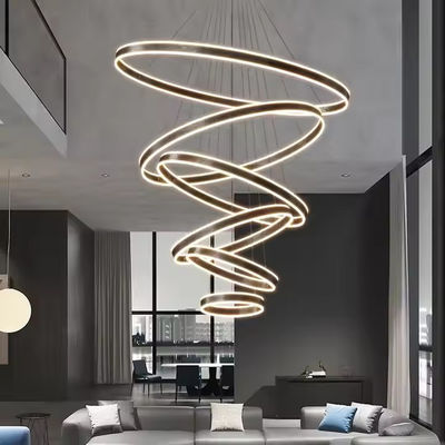 Modern Chandelier Large Led Pendant Light Fixture Luxury Acrylic Adjustable Circle High Ceiling Ring Lamp for Hotel Dining Room