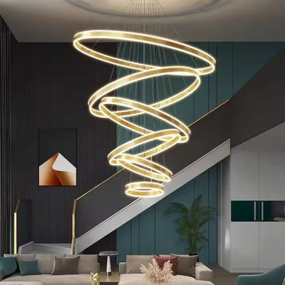 Modern Chandelier Large Led Pendant Light Fixture Luxury Acrylic Adjustable Circle High Ceiling Ring Lamp for Hotel Dining Room